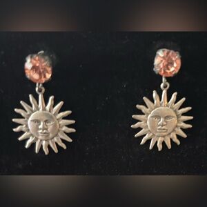 Sabika Silver Sunburst Earrings with Peach Accents